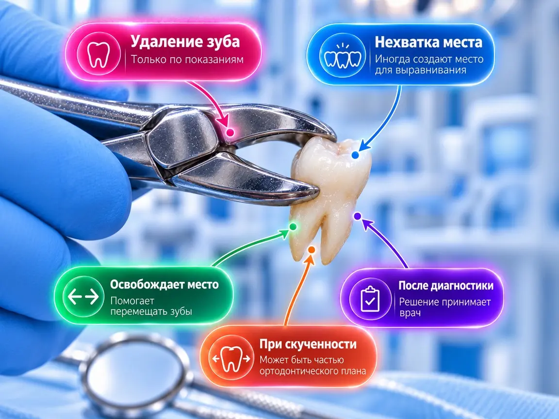 Характеристики удаления зубов при скученности