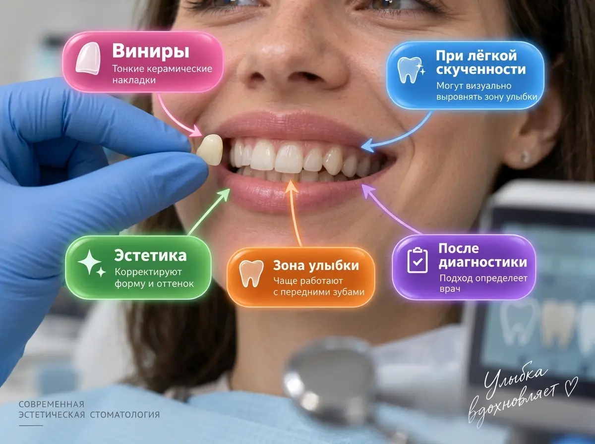 Характеристика виниров при скученности зубов